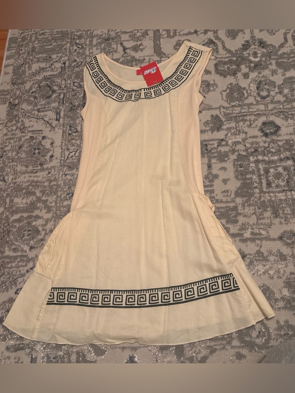 Women's Cream Greek-Trim Sleeveless Dress